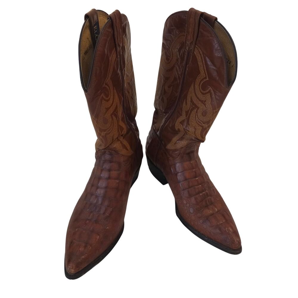 El General Brown Croc Print Leather Cowboy Boots Mens 11 Mex 30 Western Snip Toe